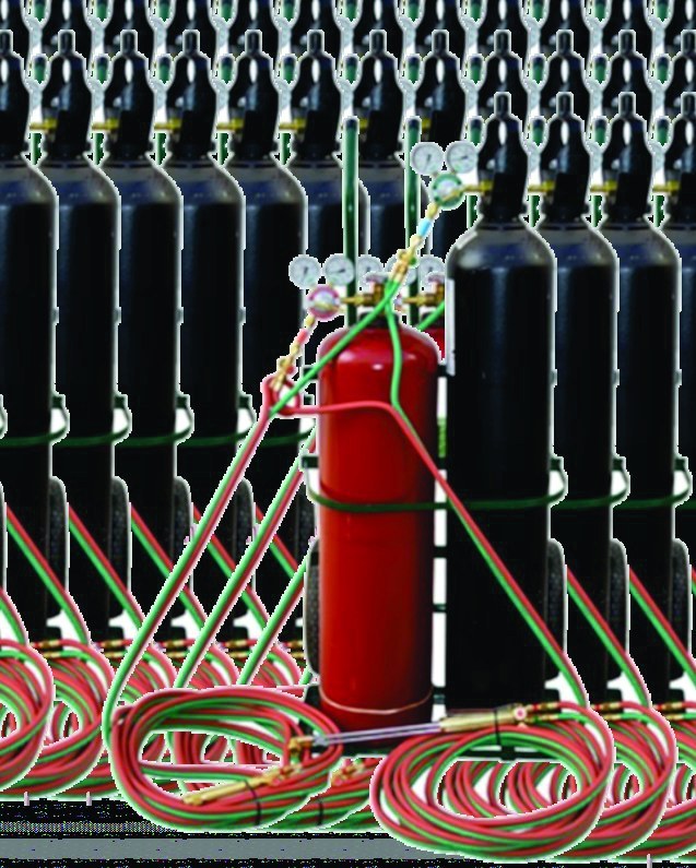 Cilindros de gases e consumíveis de solda controlados na Verissimo Solution